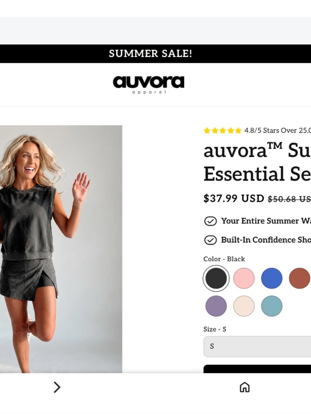 Auvora summer matching skort set
